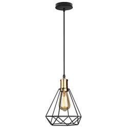 Qamra Industrial Pendant Light, Vintage Farmhouse Geometry Cage Ceiling Lighting Fixtures Modern Hanging Lamp for Kitchen Island Dining Room Entryway (Black + Gold)