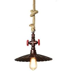 Rustic Industrial Steampunk Water Pipe Pendant Light, 12'' Hemp Rope Retro Metal Shade Pendant Lighting, Farmhouse Barn Ceiling Hanging Chandelier Pendant Light Fixture for Kitchen Dining Room Bar