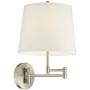 Oray Modern Swing Arm Wall Lamps Set of 2 Brushed Nickel Plug-in Light Fixture Off White Drum Shade for Bedroom Bedside Living Room Reading - 360 Lighting