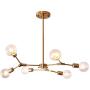 Modo Lighting Modern Sputnik Chandelier Brushed Brass Hanging Lamp Industrial Flush Mount Ceiling Light Fixture Adjustable Hanging Lamp for Living Room Restaurant E26(6-Light)