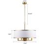 Loclgpm Modern Brass Gold Finish Drum Chandelier, 6 Lights Metal Pendant Light Fixture with White Round Plastic Shade, Ceiling Lighting for Bedroom, Kitchen Island, Hallway, Dining Room Over Table