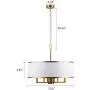 Loclgpm Modern Brass Gold Finish Drum Chandelier, 6 Lights Metal Pendant Light Fixture with White Round Plastic Shade, Ceiling Lighting for Bedroom, Kitchen Island, Hallway, Dining Room Over Table