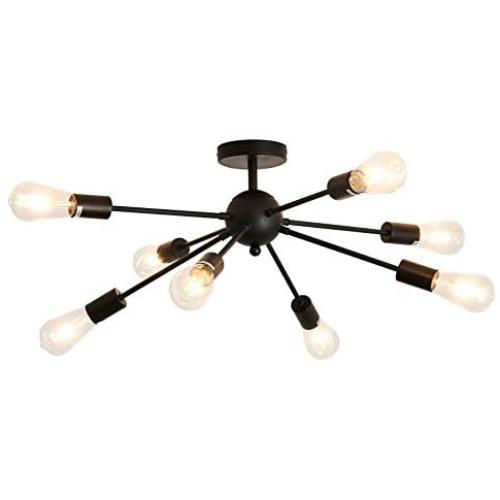 ZGLAOJT Vintage Semi Flush Mount Ceiling Light with E26 Base Modern Antique Black Sputnik 8 Light Chandelier Industrial Ceiling Lamp Fixture for Kitchen Dining Room Bedroom Study Living Room ZGLAOJT Vintage Semi Flush Mount Ceiling Light with E26 Base Modern Antique Black Sputnik 8 Light Chandelier Industrial Ceiling Lamp Fixture for Kitchen Dining Room Bedroom Study Living Room
