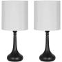 HAITRAL Modern Table Lamps - Bedside Desk Lamp Set of 2, Small Nightstand Lamps for Bedroom, Living Room, Office with Fabric Lamp Shade and Metal Base - Black/White (HT-BTL08-21X2)