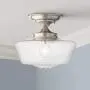 Schoolhouse Floating Ceiling Light Semi Flush Mount Fixture Brushed Nickel 12'' Wide Clear Glass for Bedroom Kitchen Living Room Hallway Bathroom - Regency Hill