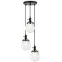 Pathson Industrial Island Pendant Lights, 3-Lights Dining Pendant Lighting with Globe Glass, Vintage Hanging Lamp Fixtures for Kitchen Living Room Bedroom (Black)