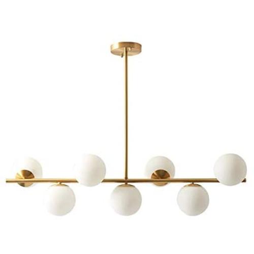 Modo Lighting Modern Gold Chandeliers Brushed Brass Ceiling Pendant Light Globe Glass Hanging Light for Dining Room Living Room Bedroom (7-Light)