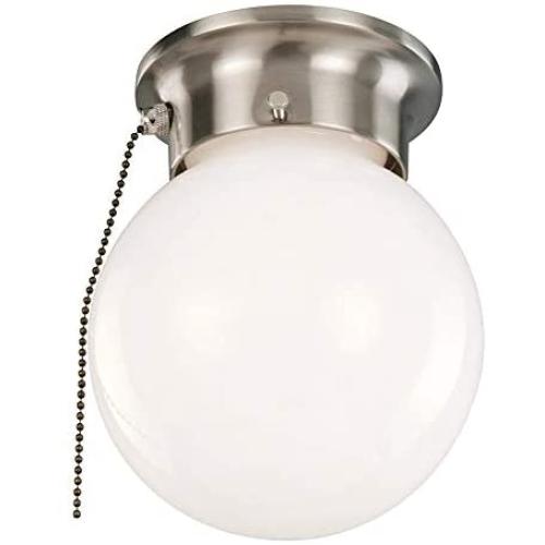 Design House 519272 Traditional 1 Indoor Ceiling Mount Globe Light Dimmable for Bedroom Dining Room Kitchen, Pull Chain, Satin Nickel