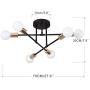 Modo Lighting Mid Century Sputnik Chandelier 6 Lights Vintage Industrial Semi Flush Mount Ceiling Light Fixture E26 Bulb Adjustable Geometric Pendant Ceiling Lamp for Living Room Kitchen, Black