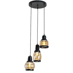 BRIVOLART Industrial 3-Light Pendant Light Black Finished Ceiling Wall Light Glass E26 Base Edison Island Light Chandelier(Exclude Bulbs)