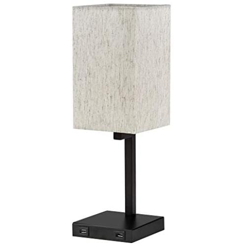 Ralbay USB Table Lamp, Bedside Desk Lamp with 2 USB Charging Ports, Metal Black Base Nightstand Lamp with Flaxen Fabric Shade, Perfect Table Lamps for Bedroom, Living Room, Office