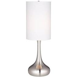 Modern Table Lamp Brushed Steel Droplet White Cylinder Shade for Living Room Family Bedroom Bedside Nightstand - 360 Lighting