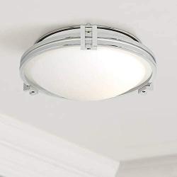 Deco Modern Ceiling Light Flush Mount Fixture Chrome 12 3/4'' Wide White Glass Bowl for Bedroom Kitchen Living Room Hallway Bathroom - Possini Euro Design