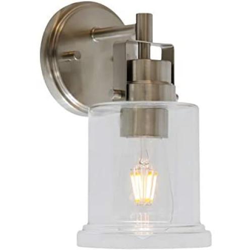 VINLUZ Modern Wall Sconces Lighting Brushed Nickel Finished 1-Lights with Cleae Glass Shade Bathroom Vintage Wall Light Fixtures Vanity, Indoor Porch Lights Hallway Bedroom Dining Room