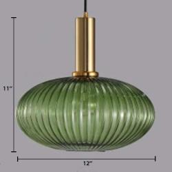LITFAD Ribbed Glass Geometric Hanging Light Simplicity Single Light Chandelier in Brass Finish Modern Pendant Light Fixture for Hallway Dining Room Coffee Shop Restaurants Living Rooms - C Green