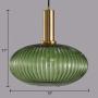 LITFAD Ribbed Glass Geometric Hanging Light Simplicity Single Light Chandelier in Brass Finish Modern Pendant Light Fixture for Hallway Dining Room Coffee Shop Restaurants Living Rooms - C Green
