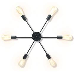 Lampundit 6-Light Flush Mount Industrial Ceiling Light, Matte Black Finish, Modern Ceiling Lamp for Dining Room, Bedroom, Cafe, Bar, Corridor, Hallway, Entryway, Passway