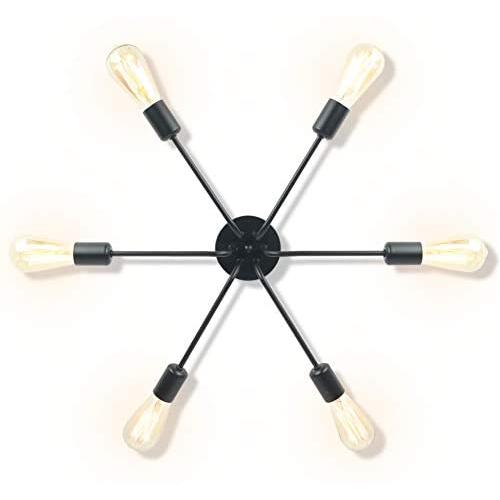 Lampundit 6-Light Flush Mount Industrial Ceiling Light, Matte Black Finish, Modern Ceiling Lamp for Dining Room, Bedroom, Cafe, Bar, Corridor, Hallway, Entryway, Passway
