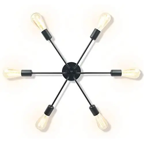 Lampundit 6-Light Flush Mount Industrial Ceiling Light, Matte Black Finish, Modern Ceiling Lamp for Dining Room, Bedroom, Cafe, Bar, Corridor, Hallway, Entryway, Passway