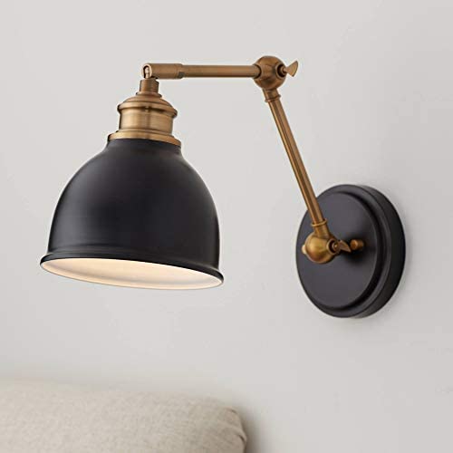 Sania Modern Swing Arm Wall Lamp Black Antique Brass Plug-in Light Fixture for Bedroom Bedside Living Room Reading - Barnes and Ivy