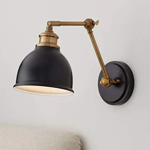 Sania Modern Swing Arm Wall Lamp Black Antique Brass Plug-in Light Fixture for Bedroom Bedside Living Room Reading - Barnes and Ivy