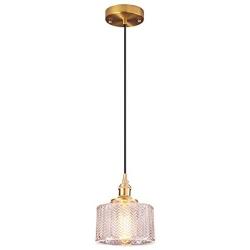 Glass Pendant Light Mini 1-Light Pendant Lighting for Kitchen Island Vintage Wavy Glass Hanging Light Fixture Brass Final for Hallway,Dining Room,Balcony,Foyer,Christmas Gift