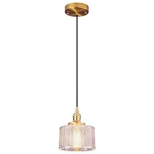 Glass Pendant Light Mini 1-Light Pendant Lighting for Kitchen Island Vintage Wavy Glass Hanging Light Fixture Brass Final for Hallway,Dining Room,Balcony,Foyer,Christmas Gift