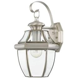 Livex Lighting 2151-91 Monterey 1 Light Outdoor Brushed Nickel Finish Solid Brass Wall Lantern with Clear Beveled Glass