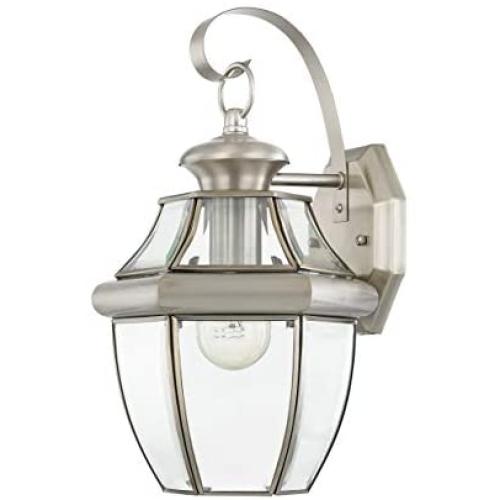Livex Lighting 2151-91 Monterey 1 Light Outdoor Brushed Nickel Finish Solid Brass Wall Lantern with Clear Beveled Glass