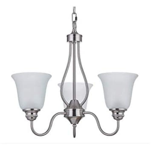 Doraimi 3 Light Chandelier with Brushed Nickel Finish, Classic Style Ceiling Light Fixture with Frosted Glass Shade for Meeting Room Dining Room Living Room Corridor, LED Bulb(not Include)