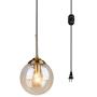 ANYE 15ft Black Plug-in UL On/Off Dimmer Switch Cord Modern Minimalist Style E26 Lamp Holder Amber Circular Glass Pendant Light for Dining Room Cafe Restaurant Bulbs Not Included