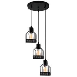 Weesalife 3-Lights Pendant Light with Black Matal Cage Shade, Industrial Hanging Light Fixtures, Adjustable Pendant lamp for Kitchen Island, Barn, Dining Room, Cafe, Farmhouse