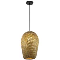 LITFAD Double-Decker Bamboo Pendant Lights Restaurant 1 Light Suspended Light Rustic Weave Ceiling Hanging Light in Beige with Adjustable Hanging Cord for Dining Room Restaurant Bar - 7.1'' (18 cm)