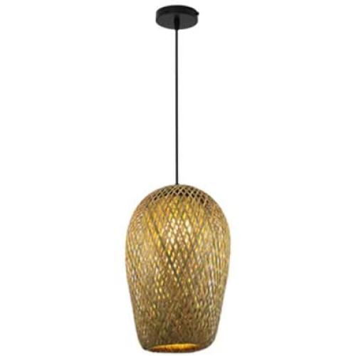 LITFAD Double-Decker Bamboo Pendant Lights Restaurant 1 Light Suspended Light Rustic Weave Ceiling Hanging Light in Beige with Adjustable Hanging Cord for Dining Room Restaurant Bar - 7.1'' (18 cm)
