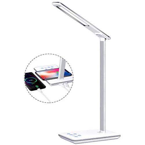 Led Desk Lamp Wireless Charging Touch Control Dimmable USB Charging Port Creative Eye Protection Multi-Function Reading Light for Mobile Phone Charge Office Desk Lamps