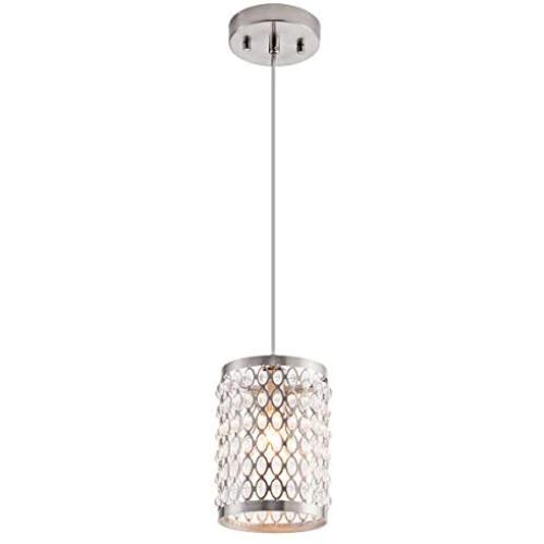MAYNA Modern Mini Pendant Light, Ceiling Lamp Hanging Lighting Fixture with Hand Crafted Glass Bead for Kitchen Restaurant Cafe Dining Room Indoor, Satin Nickel , 1-Pack