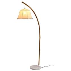 Reading and Floor Lamp Floor Lamp for Living Room Bamboo Woven Floor Lamp LED Standing Lamp with Classic Retro Lamp Shades Arc Floor Lamp Reading for Bedroom, Office, Study Room Modern Standing Lamp