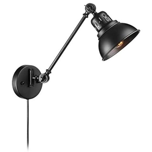 YeLEEiNO Swing Arm Wall Lamp Bedroom Wall Lamps Industrial Black Plug in Cord with On Off Switch for Living Room Bedroom Dining Room Kitchen (1 Light)