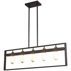 Tangkula 5-Light Island Lighting, Modern Style Domestic Linear Pendant Light Fixture, for Kitchen Dining Room Hallway, Pendant Lamps, Dark Brown Finish