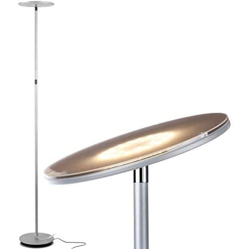 Brightech Sky LED Torchiere Super Bright Floor Lamp - Contemporary, High Lumen Light for Living Rooms & Offices - Dimmable, Indoor Pole Uplight for Bedroom Reading - Platinum Silver