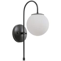 Loclgpm Modern Industrial Wall Sconce, Black Metal 1 Light Wall Lighting with Milk White Globe Glass Shade, Flush Mount Wall Lamp for Bedroom, Bathroom, Hallway, Living Room