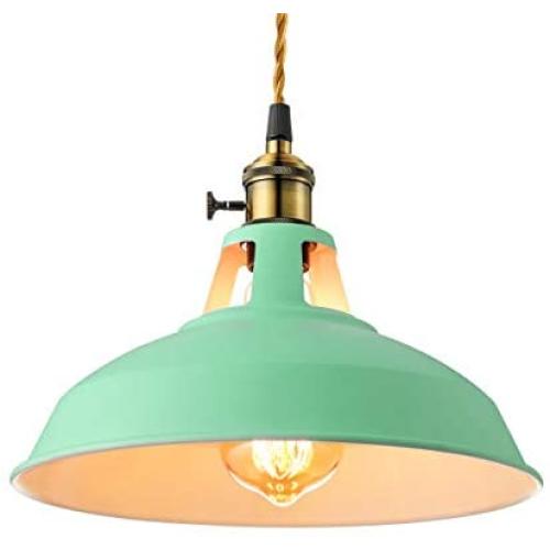 KWOKING Lighting Nordic Macaron Color Industrial Hanging Lamp Creative Modern Adjustable Metal Pendant Light Chandeliers for Living Room, Kitchen Island, Hotel, Warehouse,Study Room, Green