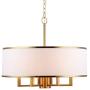 Loclgpm Modern Brass Gold Finish Drum Chandelier, 6 Lights Metal Pendant Light Fixture with White Round Plastic Shade, Ceiling Lighting for Bedroom, Kitchen Island, Hallway, Dining Room Over Table