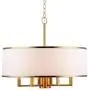 Loclgpm Modern Brass Gold Finish Drum Chandelier, 6 Lights Metal Pendant Light Fixture with White Round Plastic Shade, Ceiling Lighting for Bedroom, Kitchen Island, Hallway, Dining Room Over Table