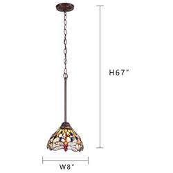 Capulina Tiffany Pendant Light W8''xH65'', Tiffany Kitchen Counter Lighting,Hanging Tiffany Style Lamp, Tiffany Dragonfly Hanging Lights for Kitchen, Pendant Light for Kitchen, Tiffany Mini Pendant Lamp