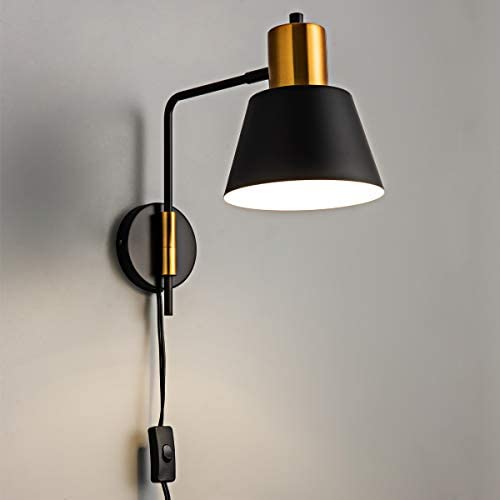 Modern Swing Arm Wall Sconce Plug in or Hardwired, Black Industrial Wall Lights with Cord for Bedroom, Living Room Modern Swing Arm Wall Sconce Plug in or Hardwired, Black Industrial Wall Lights with Cord for Bedroom, Living Room