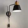 Modern Swing Arm Wall Sconce Plug in or Hardwired, Black Industrial Wall Lights with Cord for Bedroom, Living Room