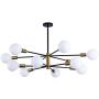 Modern Sputnik Chandelier, KAISITE Black and Gold Chandelier with 3 Spare Rod and Universal Joints, Mid Century Slope Mounted Pendant Light for Kitchen Dining Room Living Room Bedroom.12-Lights