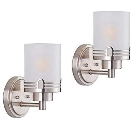 Doraimi 1 Light Frosted Glass Shade Wall Sconce Lighting with Brushed Nickel Finish(Set of 2),Modern Wall Light Fixture with Hollow Lamp Cup for Bath Room, Bed Room,LED Bulb(not Include)