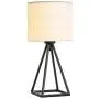 KRASTY Modern White Hollow Out Black Metal Base Bedside Lamp Living Room Bedroom Study Room Industrial Metal Square Base Table Lamp,Desk Lamp with White TC Fabric Shade